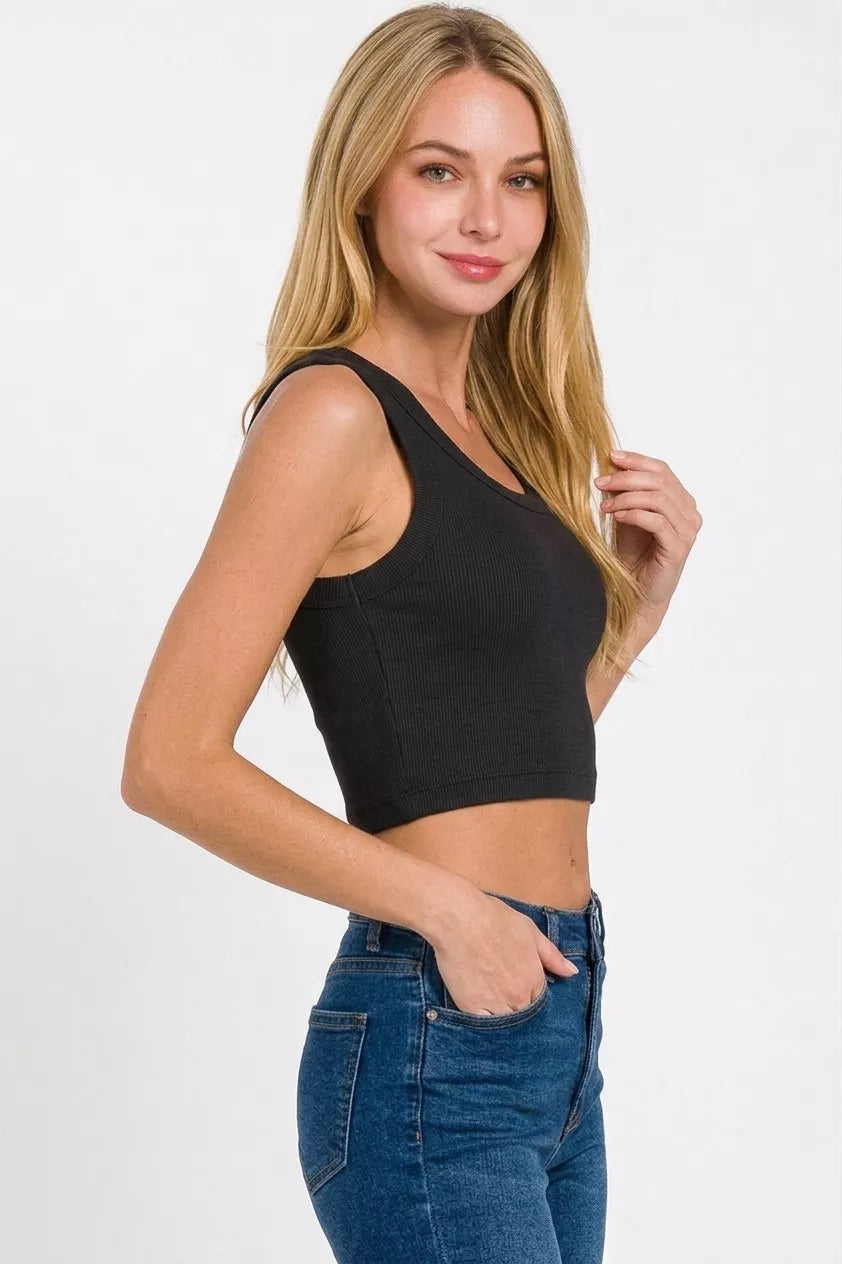 Zenana Ribbed Scoop Neck Cropped Tank Top - Lilixa.store