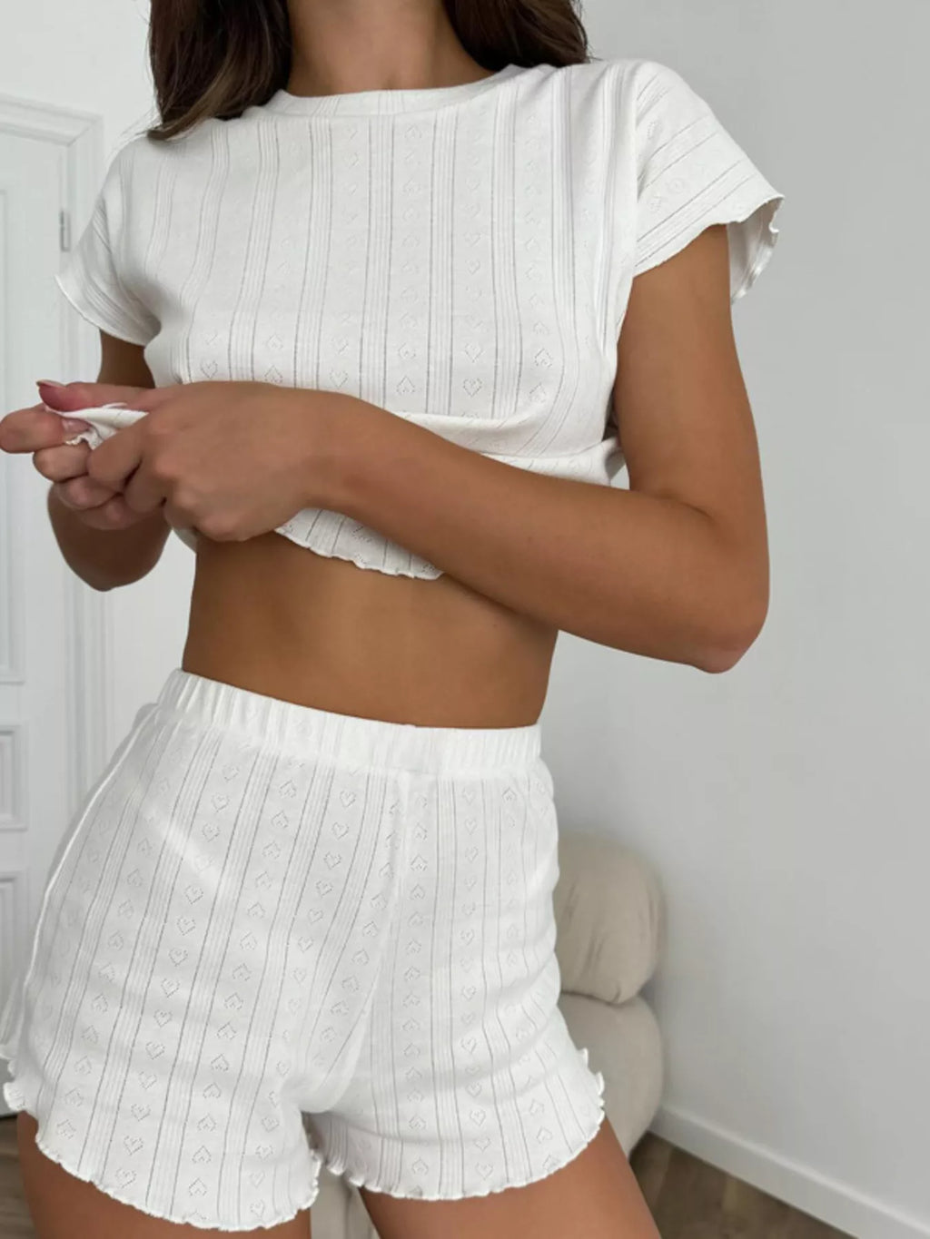 Ribbed Knit Short Sleeve Top and Shorts Lounge Set - Lilixa.store