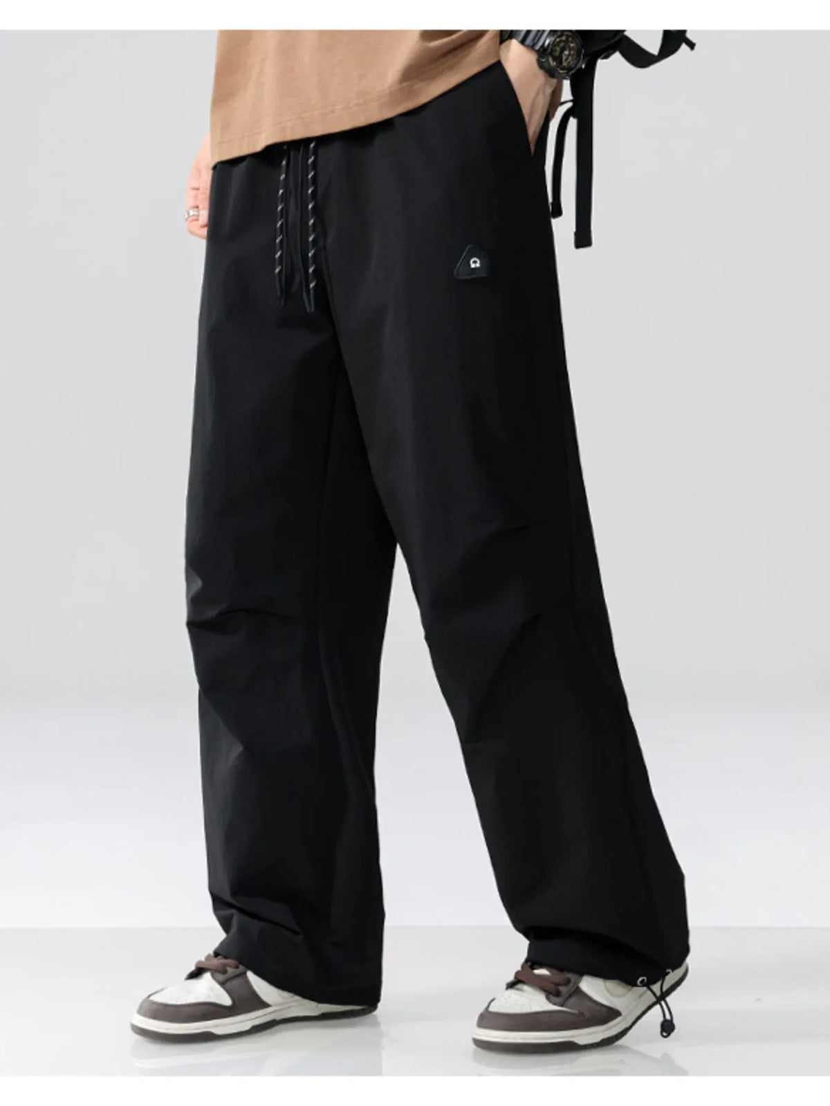 Men's Plus Size Drawstring Wide Leg Pants in Black