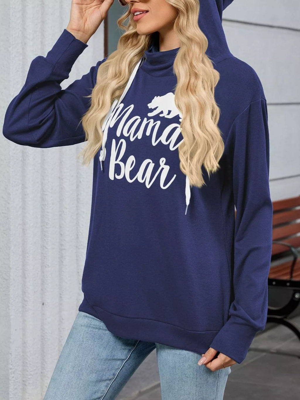 Contrast Letter Graphic Drawstring Long Sleeve Hoodie - Lilixa.store