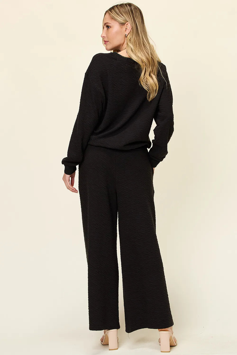 Double Take Full Size Texture Long Sleeve Top and Pants Set, view 2