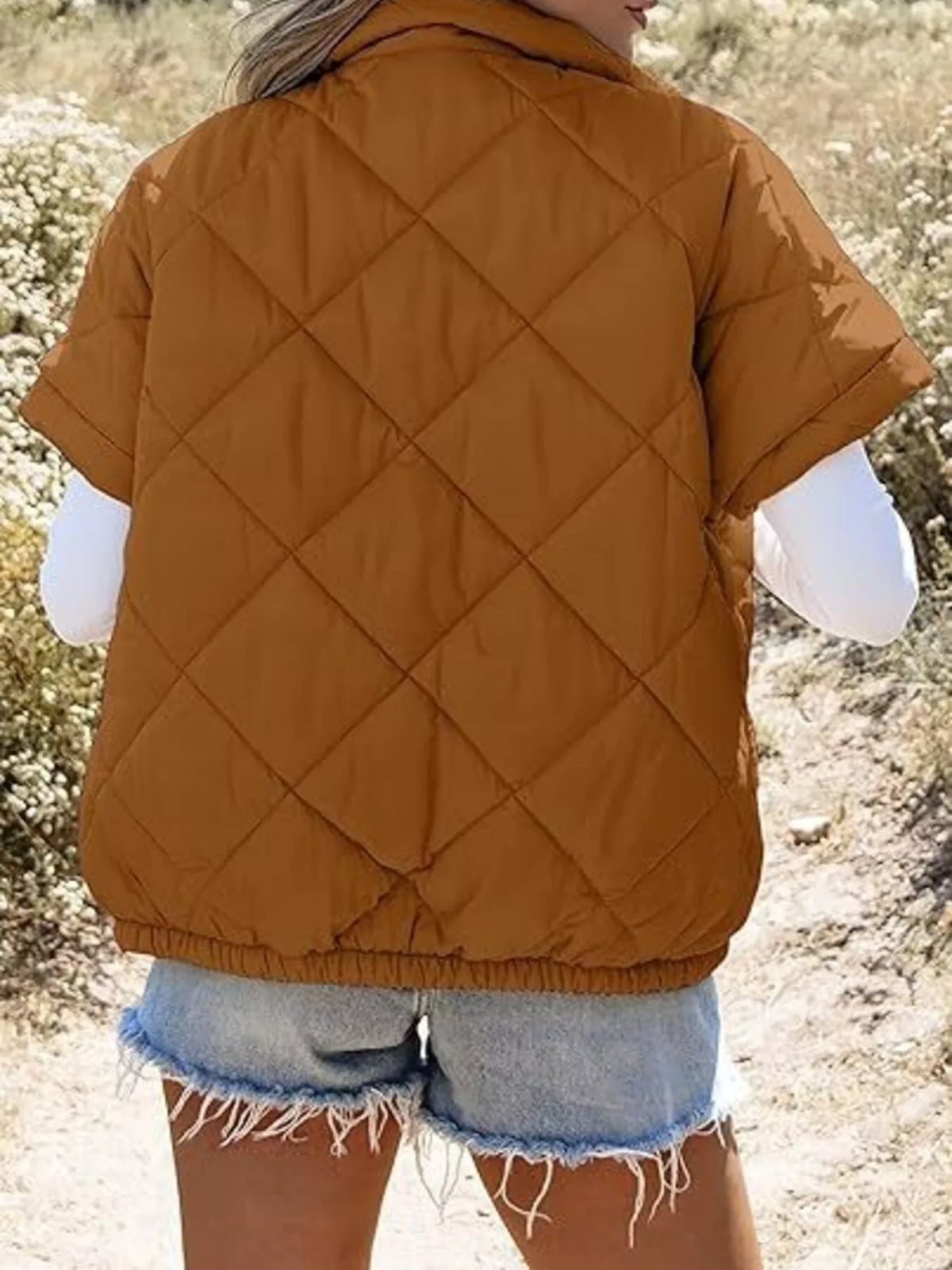 Quilted Zip Up Short Sleeve Winter Coat - Lilixa.store