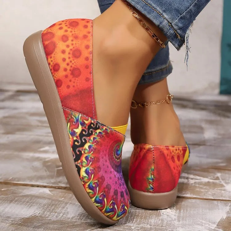 Bohemian Spiral Print Multicolor Slip-Ons, view 4