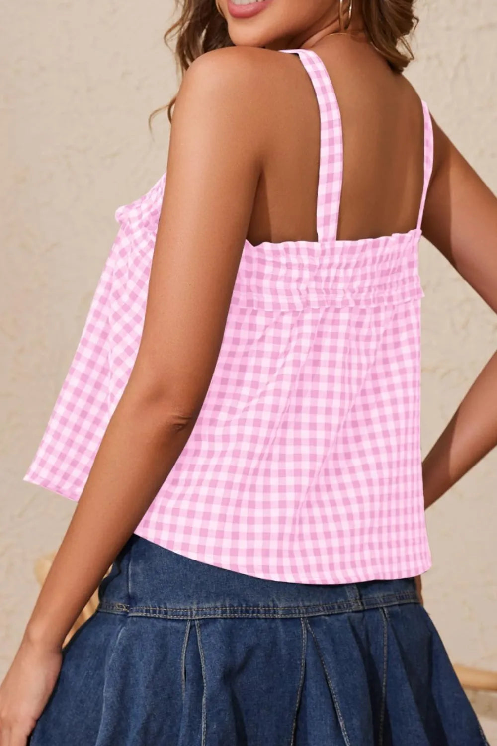 Tied Front Textured Square Neck Cami - Lilixa.store