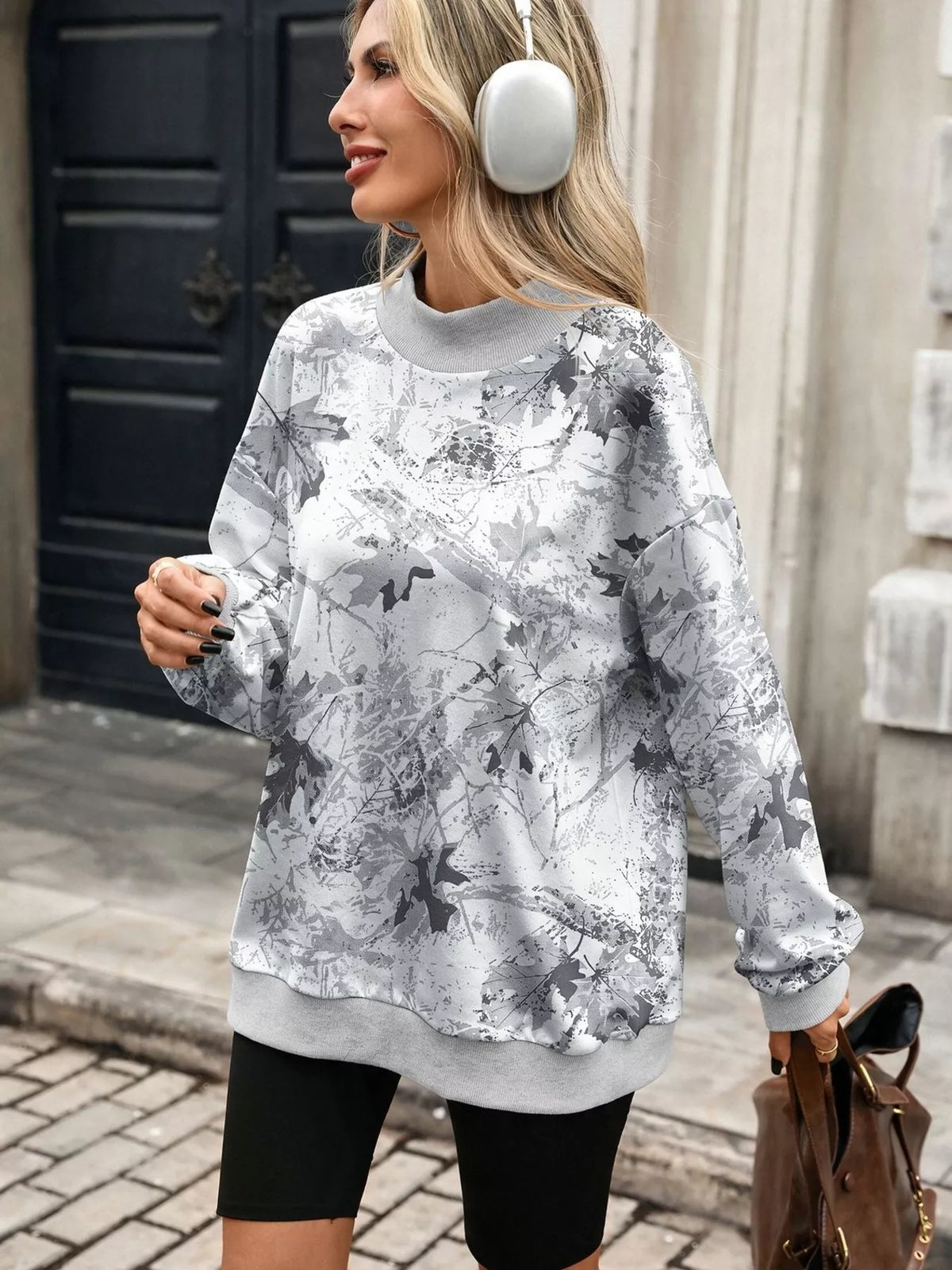 Camouflage Print Mock Neck Sweatshirt - Lilixa.store