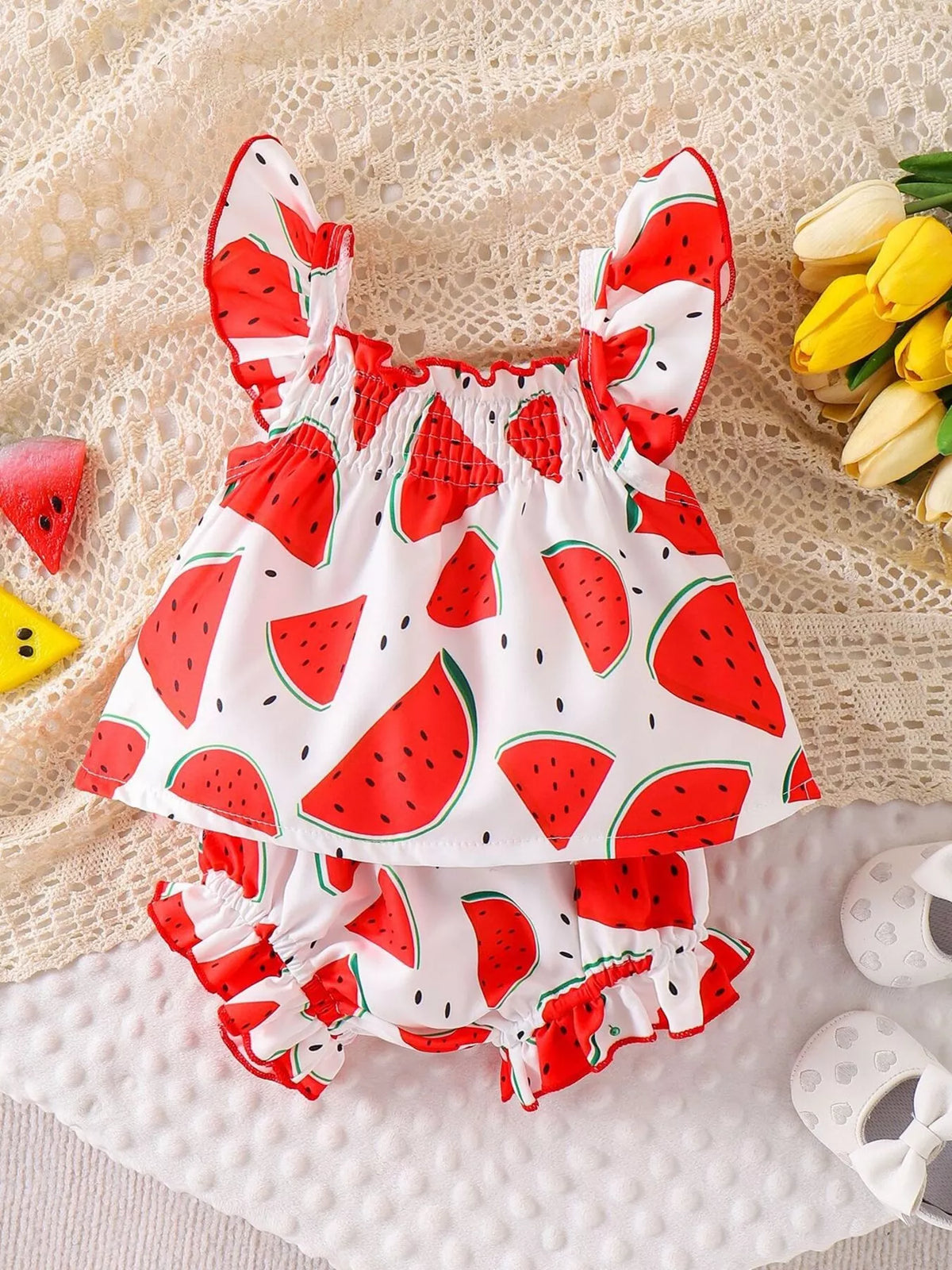 Children's Ruffled Printed Tank and Shorts Set - Lilixa.store