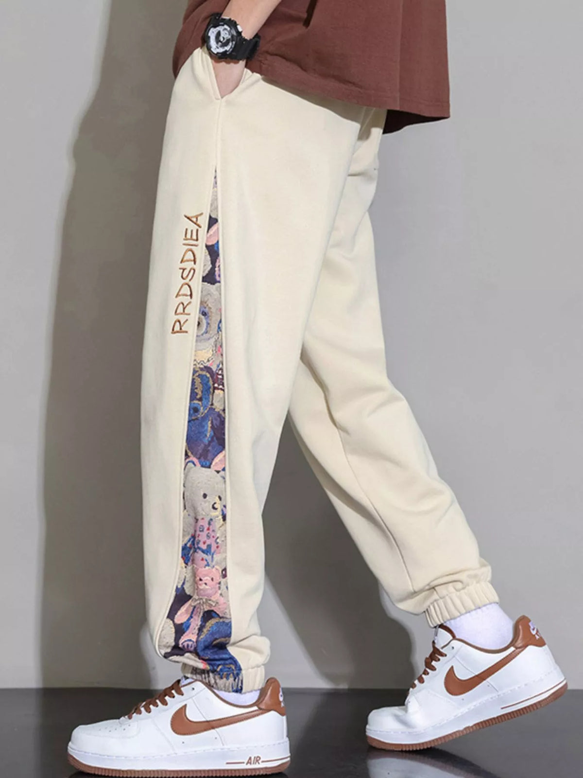 Men's Plus Size Casual Bear Print Side Panel Sweatpants - Lilixa.store