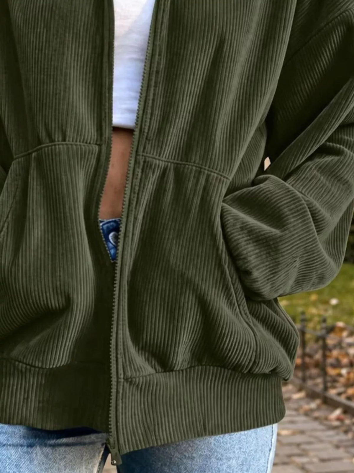 Corduroy Zip-Up Dropped Shoulder Jacket, view 14