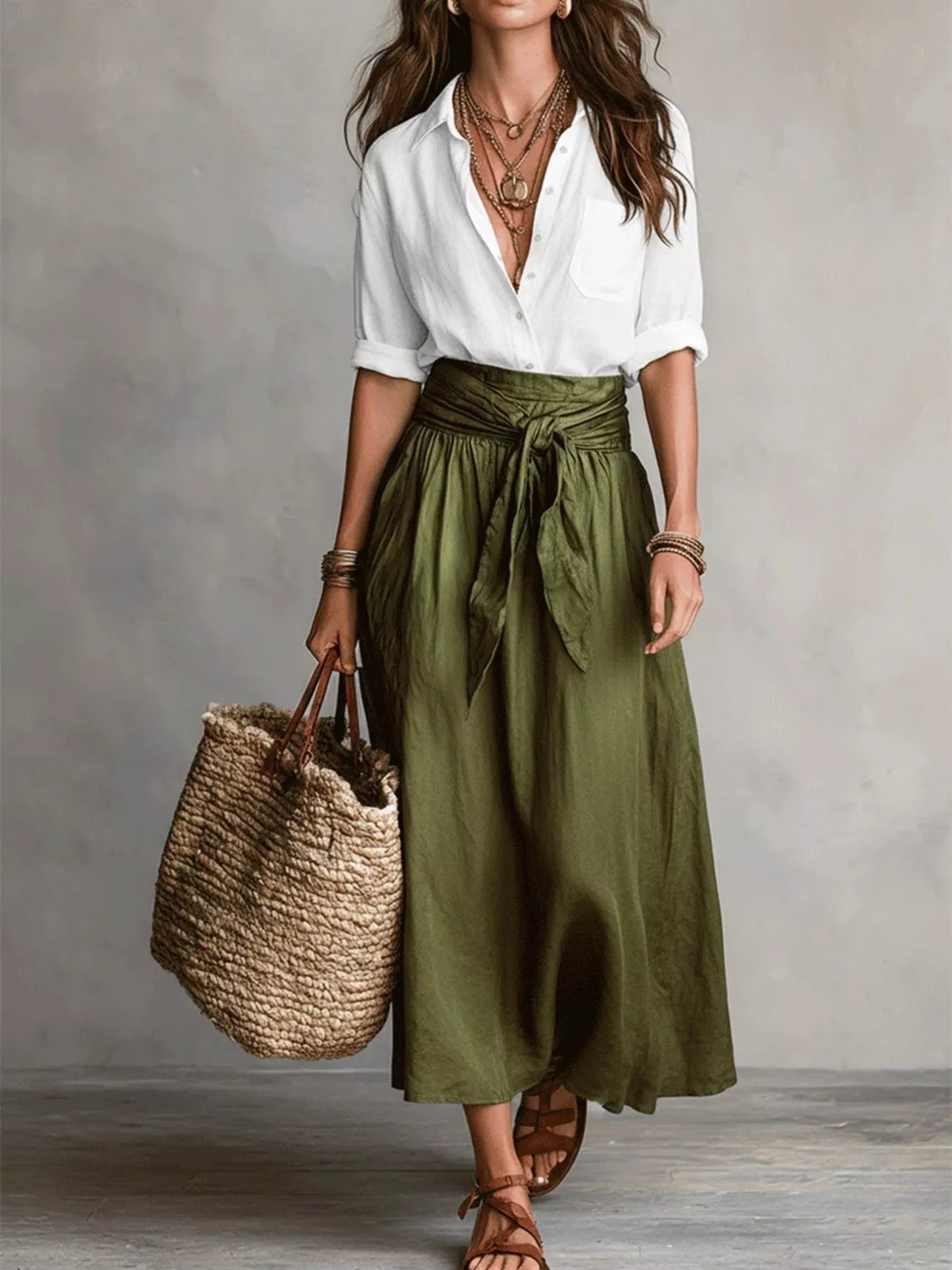 Full Size Button-Down Shirt and Skirt Set Plus Size - Lilixa.store