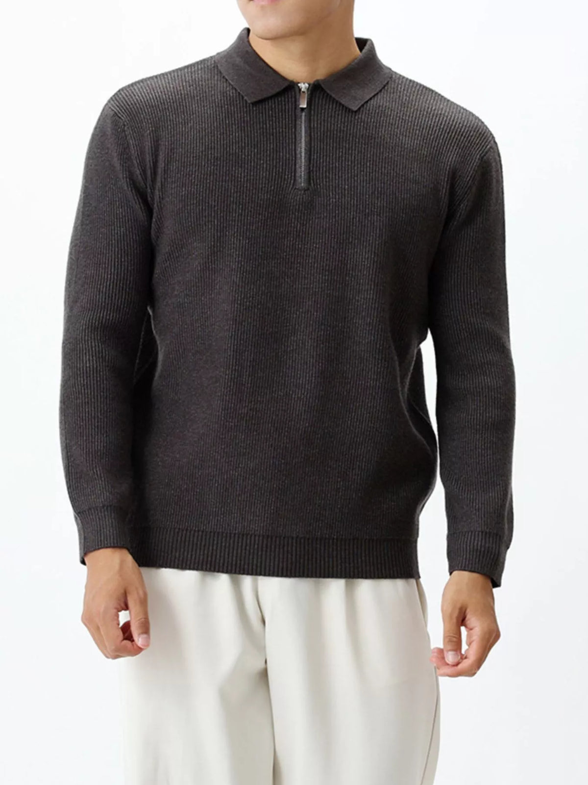 Men's Plus Size Ribbed Knit Quarter-Zip Sweater