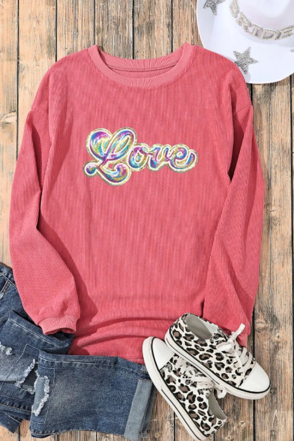 Valentine's Day LOVE Round Neck Long Sleeve Sweatshirt - Lilixa.store