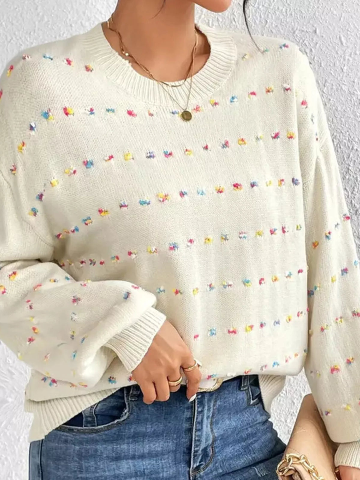 Multi-Color Confetti Dot Drop Shoulder Sweater, view 2