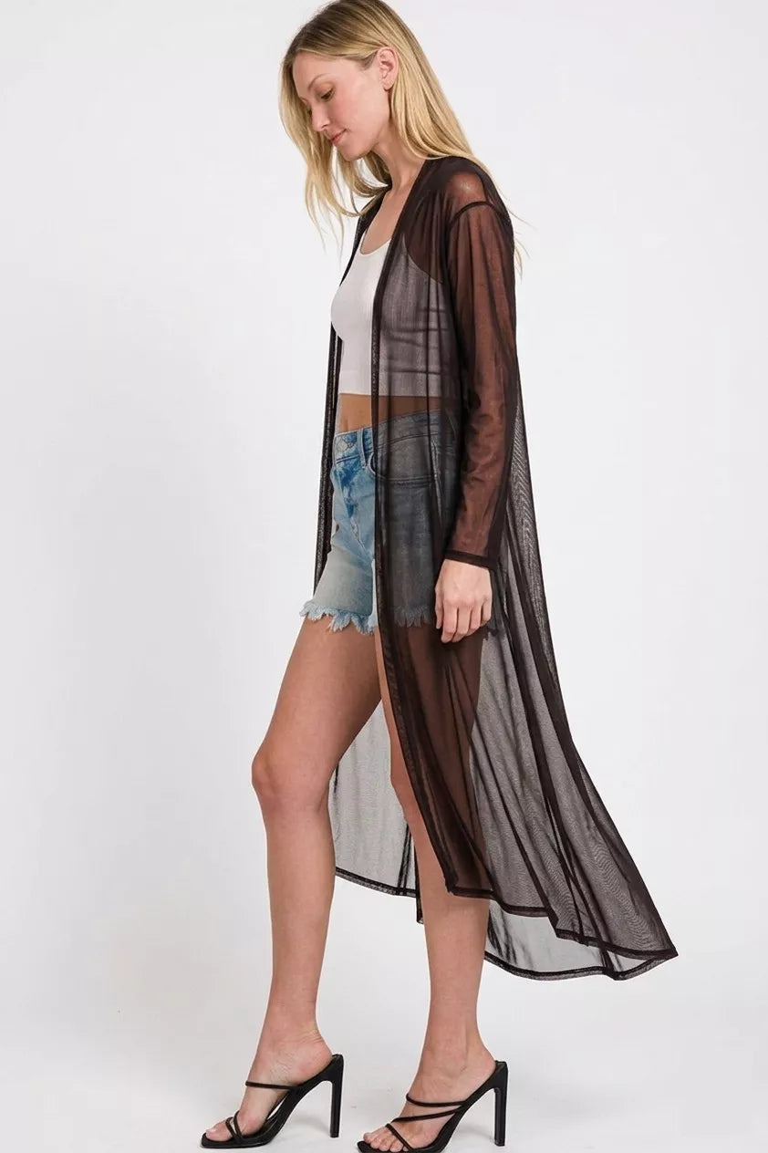 Zenana Mesh Open Front Cardigan - Lilixa.store