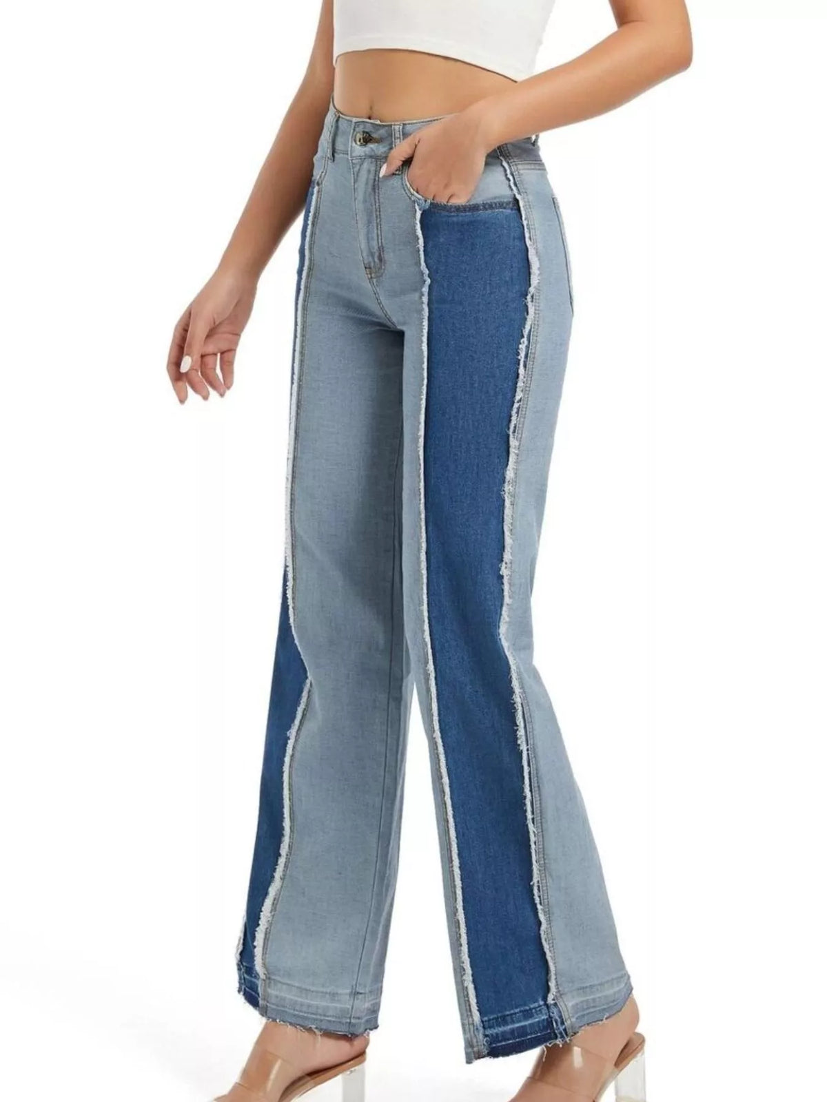 High-Waisted Two Tone Jeans