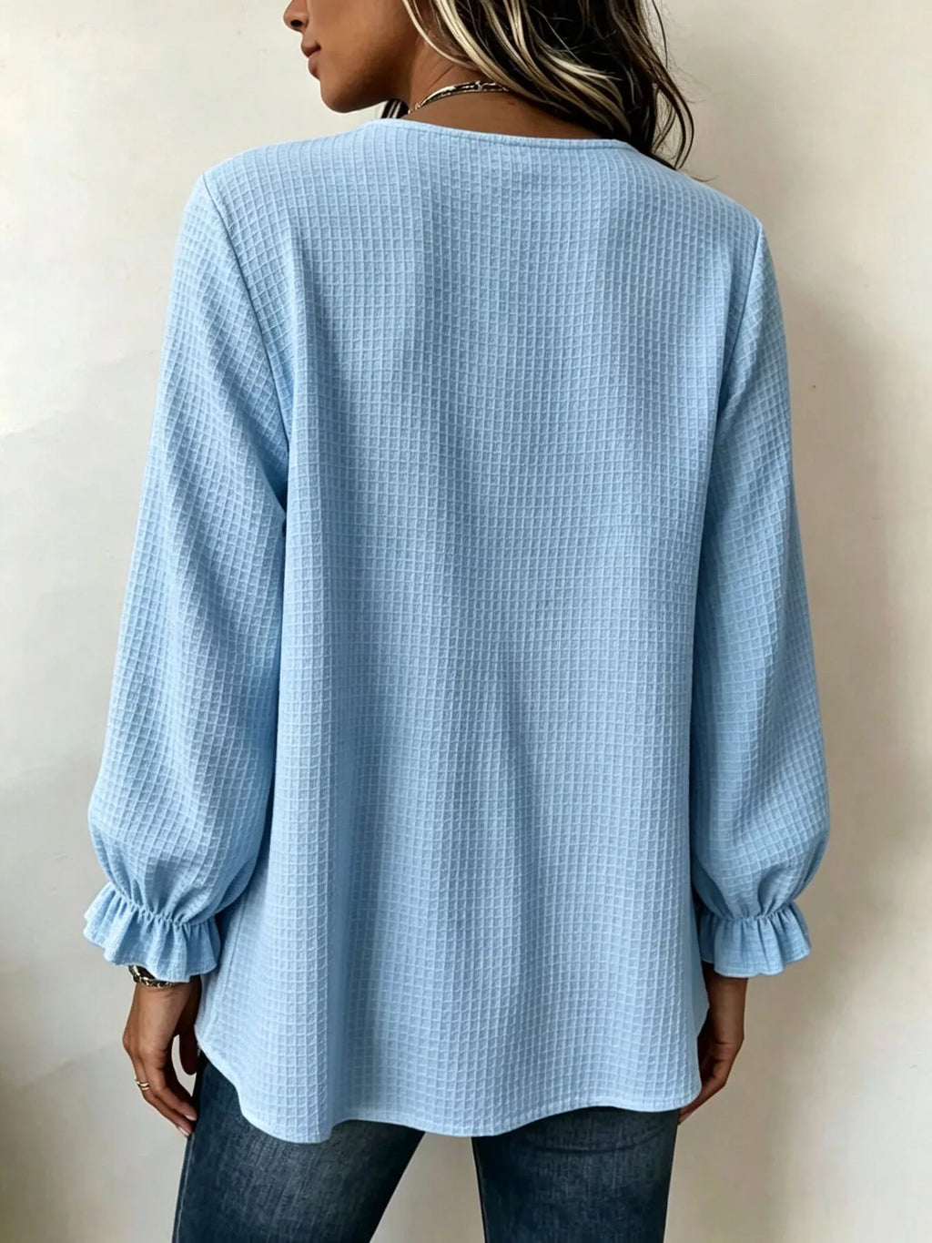 Waffle Knit Long Sleeve Top - Lilixa.store