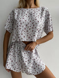 Floral Print Relaxed Fit Top and Shorts Lounge Set - Lilixa.store