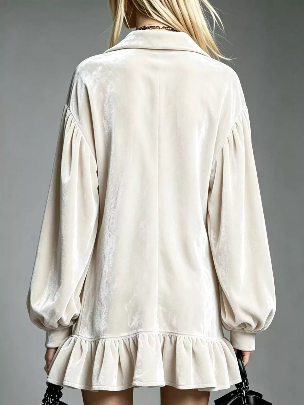 Full Size Velvet Long-Sleeve Ruffle Hem Mini Dress Plus Size