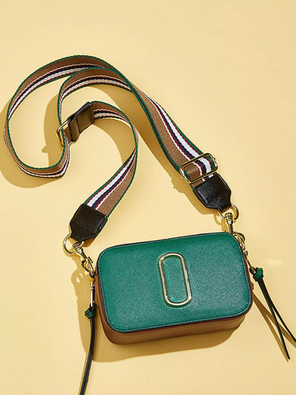 Color-Block Crossbody Bag with Webbing Strap in Dark Green, view 8