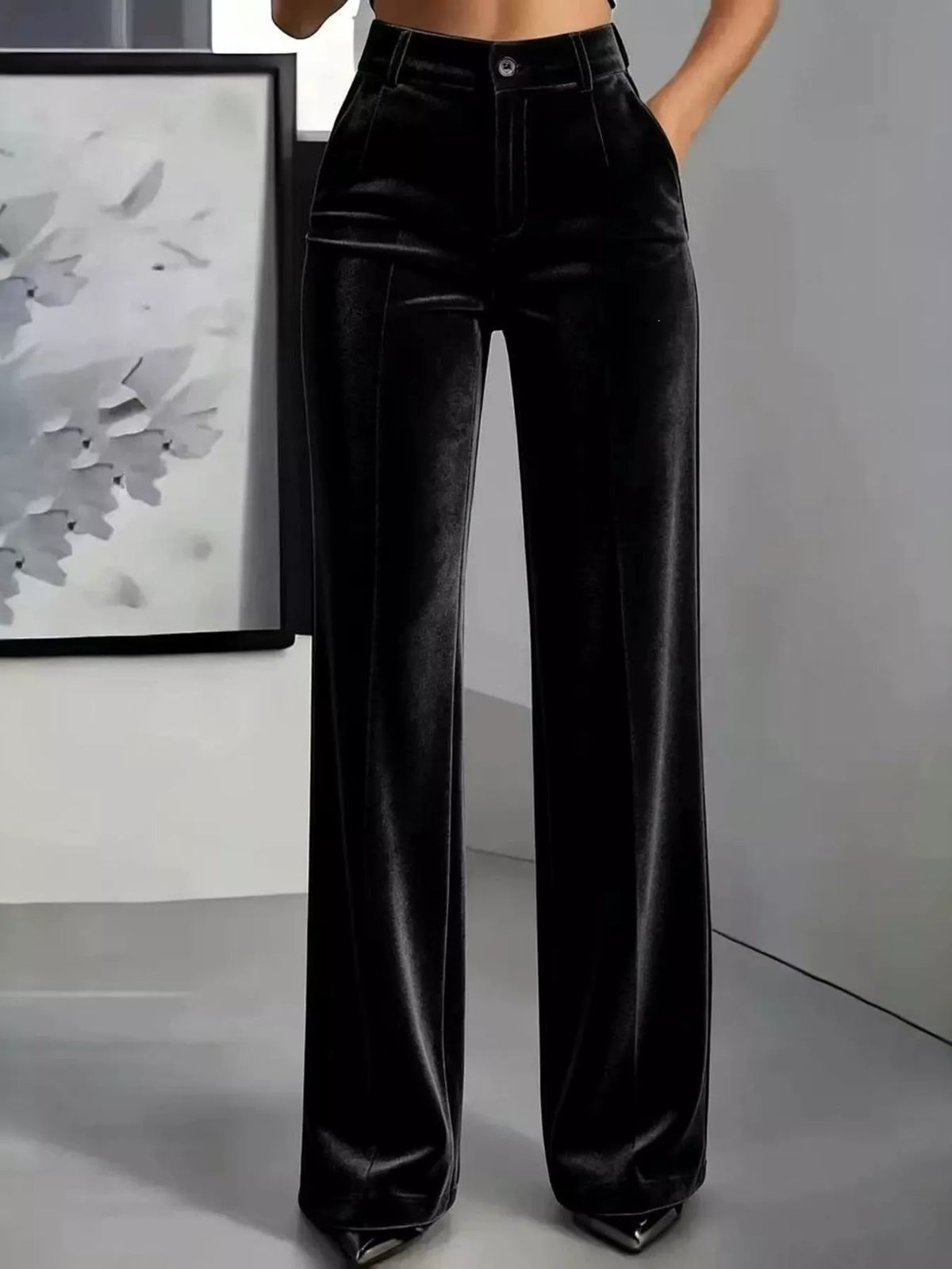 Full Size High-Waisted Velvet Pants Plus Size in Black
