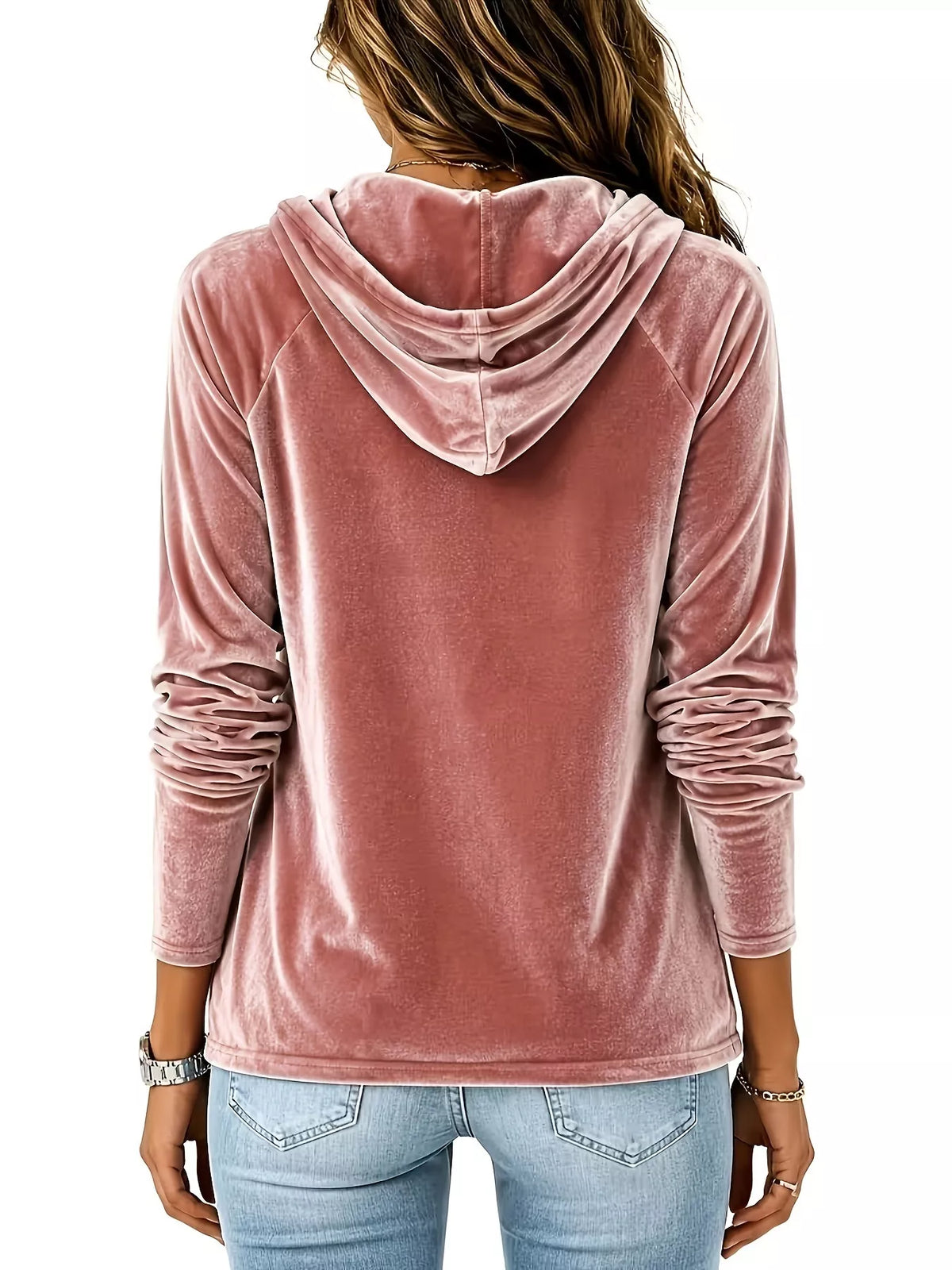 Full Size Velvet Drawstring Long Sleeve Hoodie Plus Size, view 3