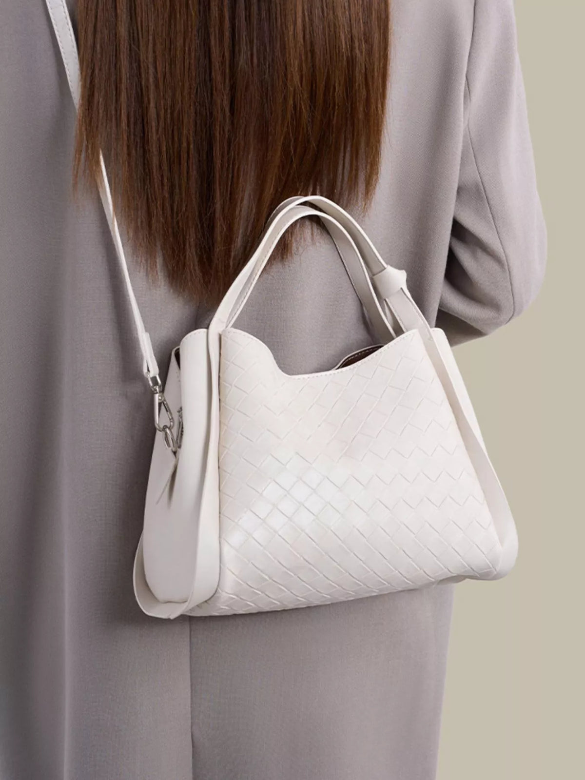Textured Crossbody Bag with Versatile Top Handle in White, view 2