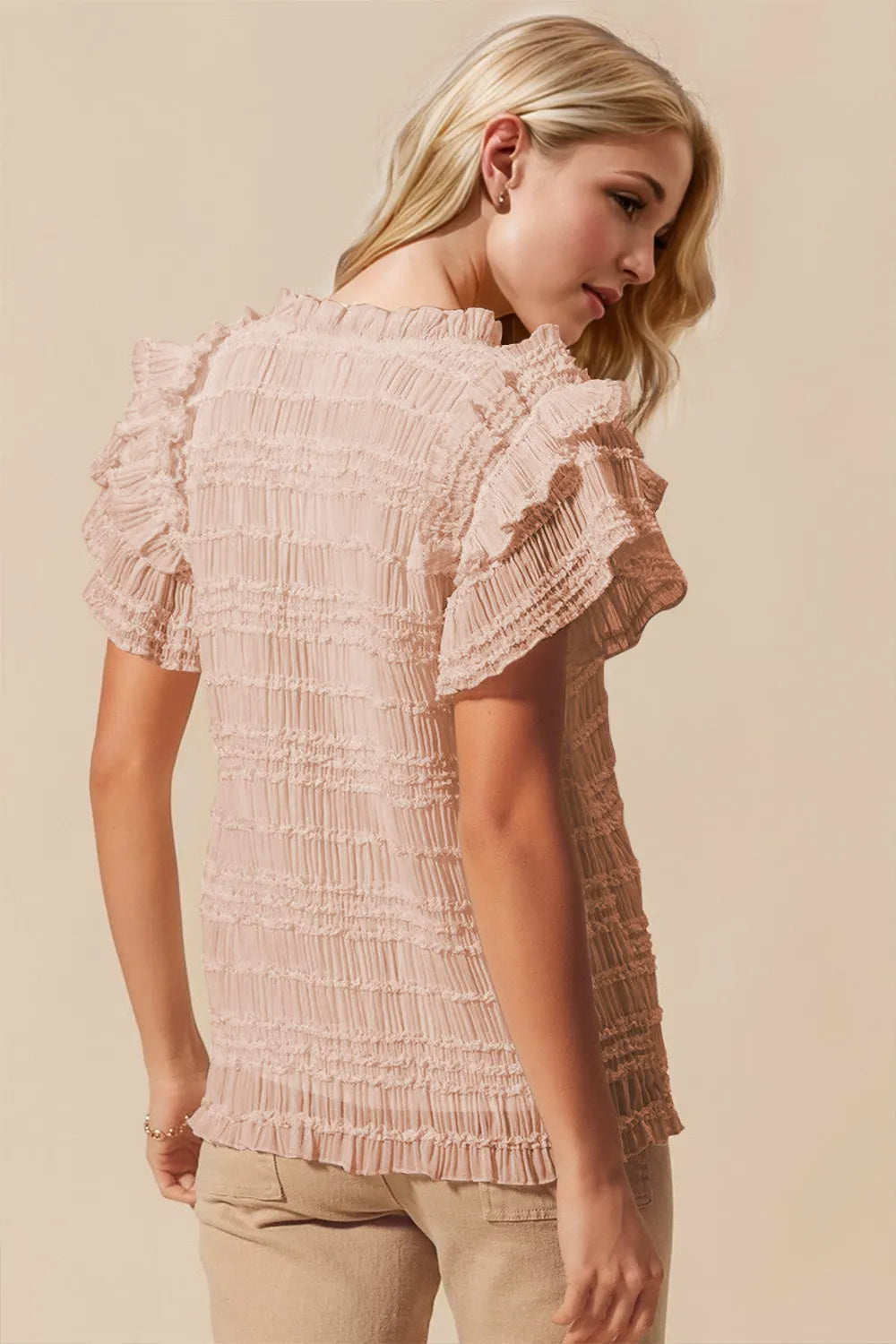 Oh Full Size Frill Notched Flounce Sleeve Blouse, view 2