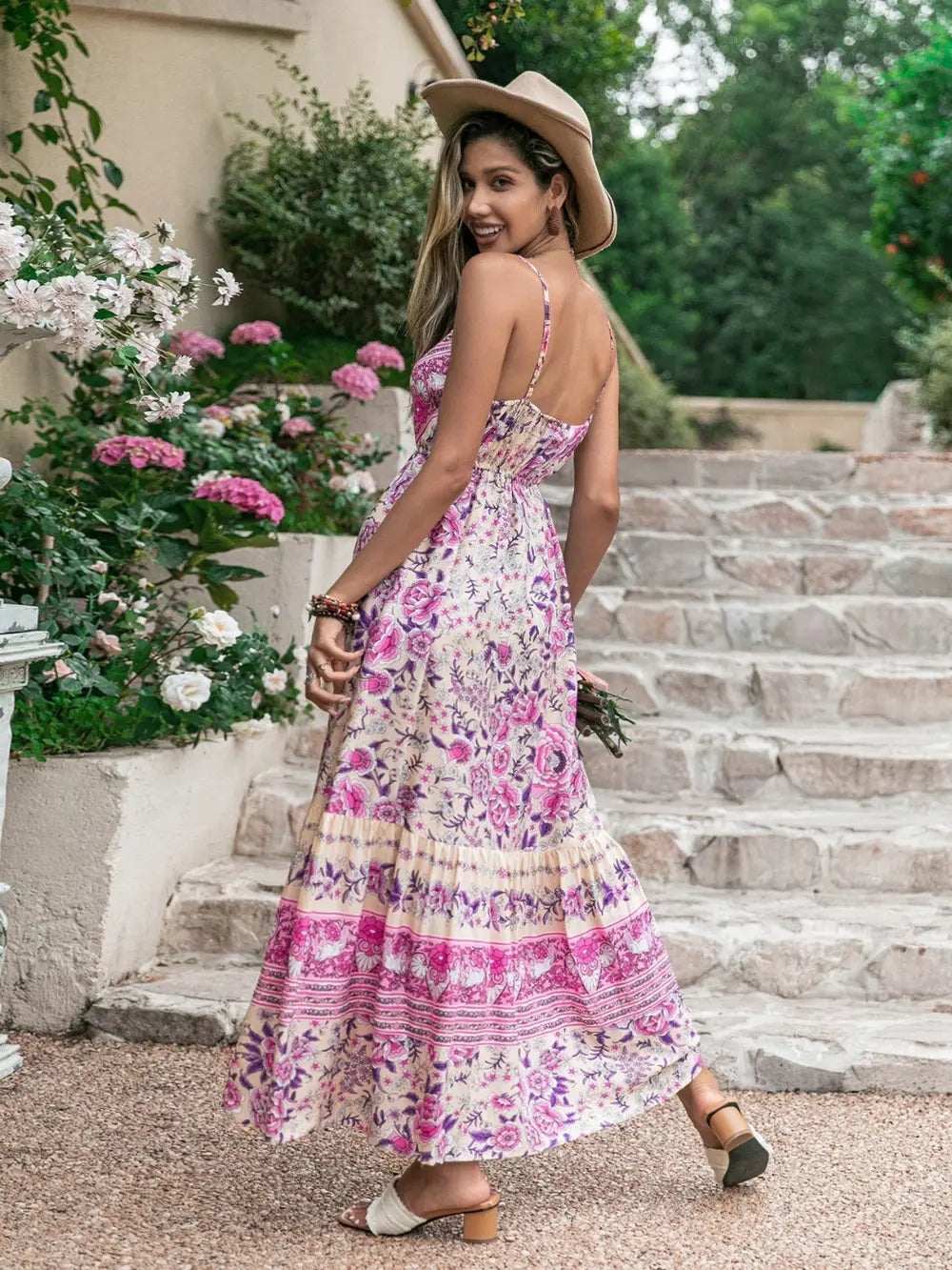 Tassel Printed V-Neck Maxi Dress - Lilixa.store
