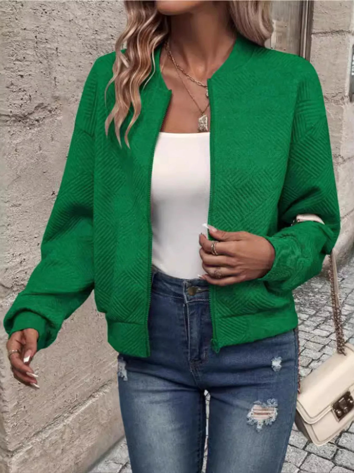 Textured Knit Zip-Up Jacket - Lilixa.store