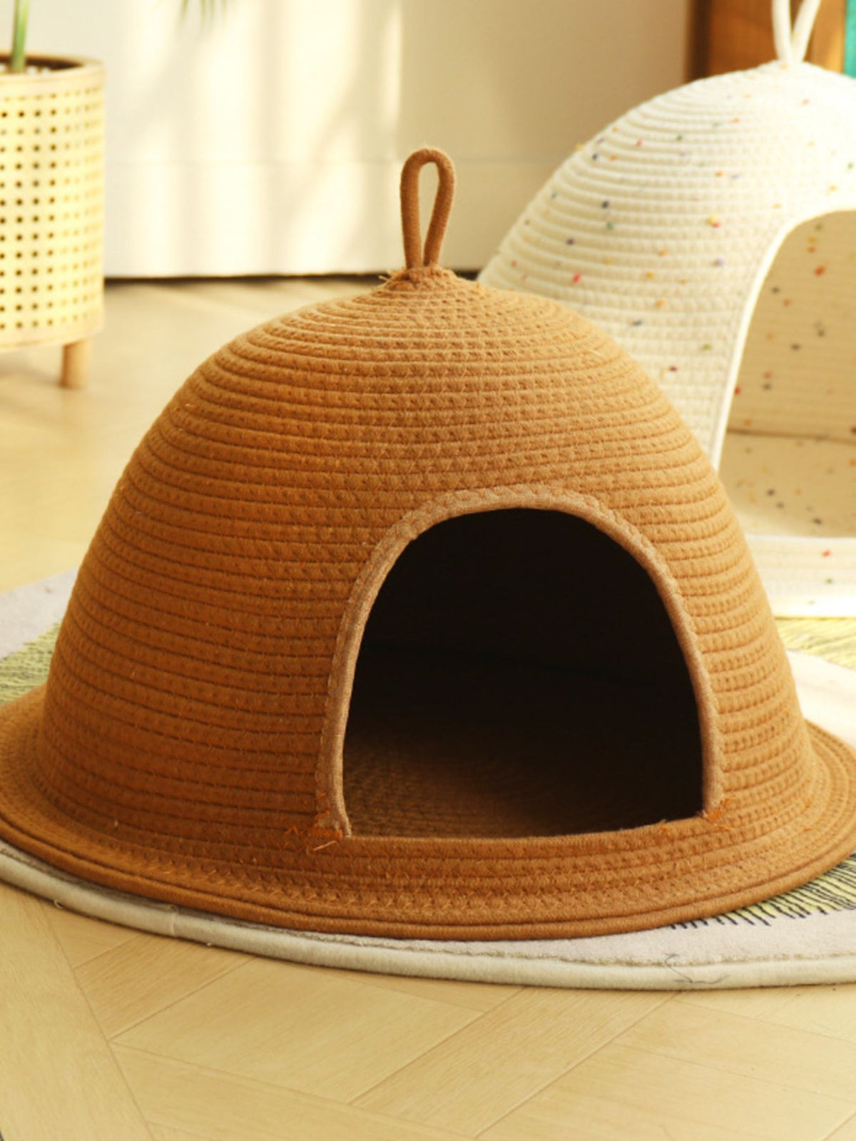 Cozy Rope Woven Cat Cave Bed with Handle - Lilixa.store