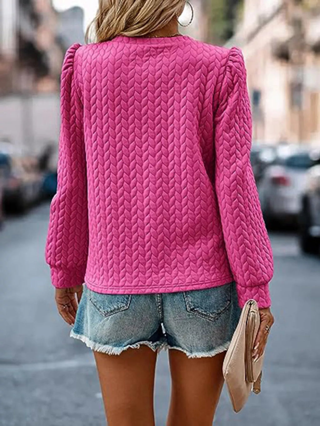 Texture Round Neck Long Sleeve Sweatshirt - Lilixa.store