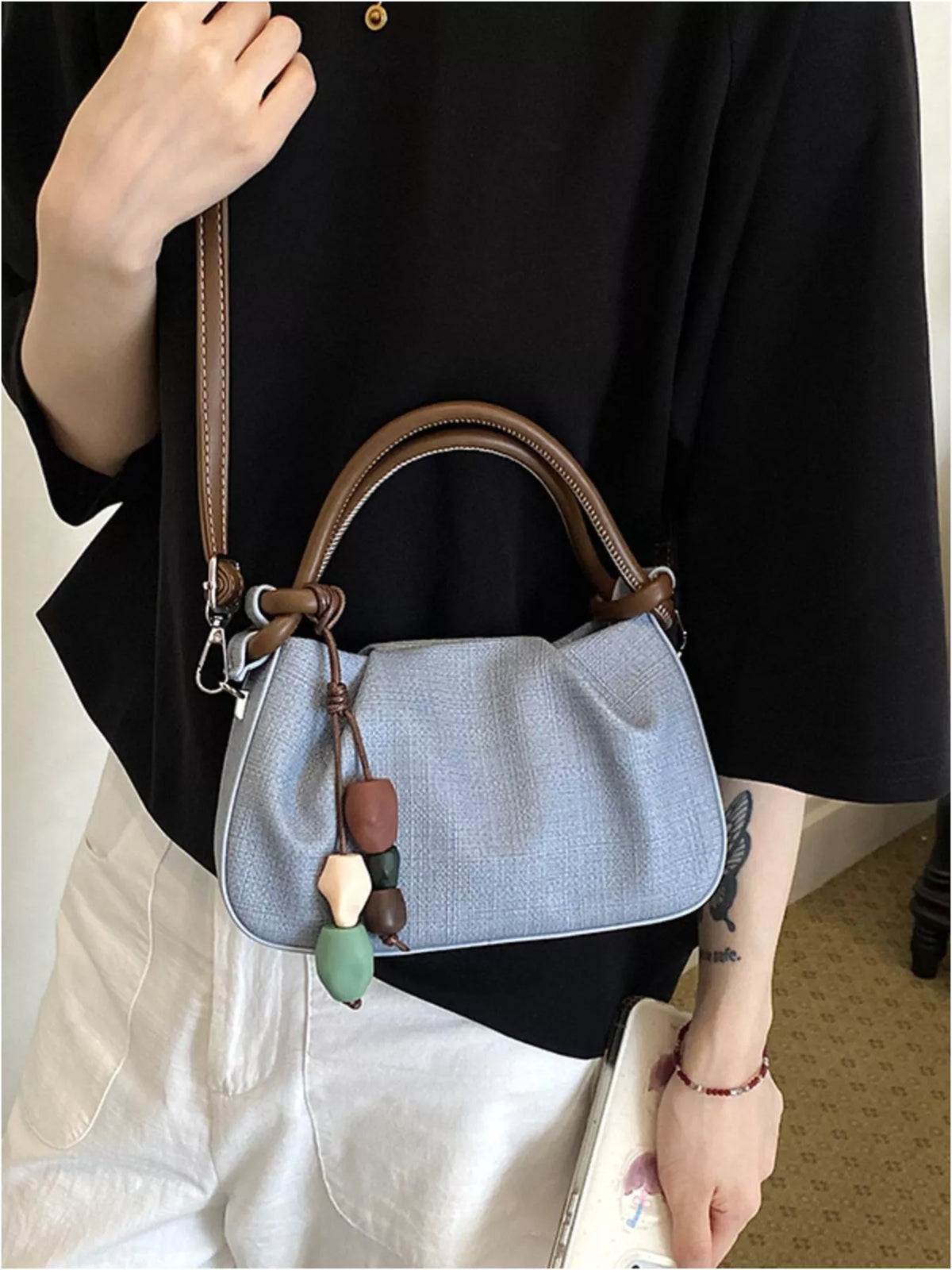 Ruched Top Handle Crossbody Bag