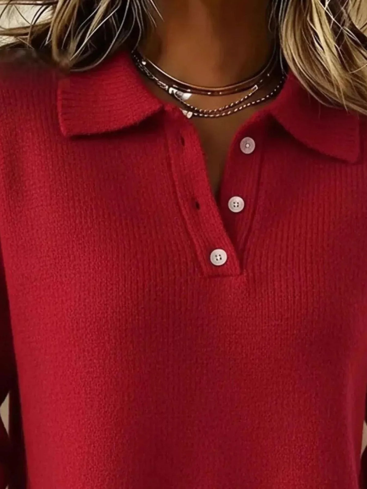 Full Size Button Detail Dropped Shoulder Sweater Plus Size