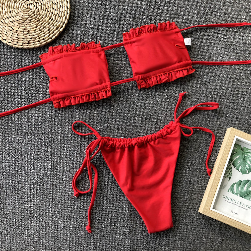 Frill Trim Ruched Bikini Set - Lilixa.store