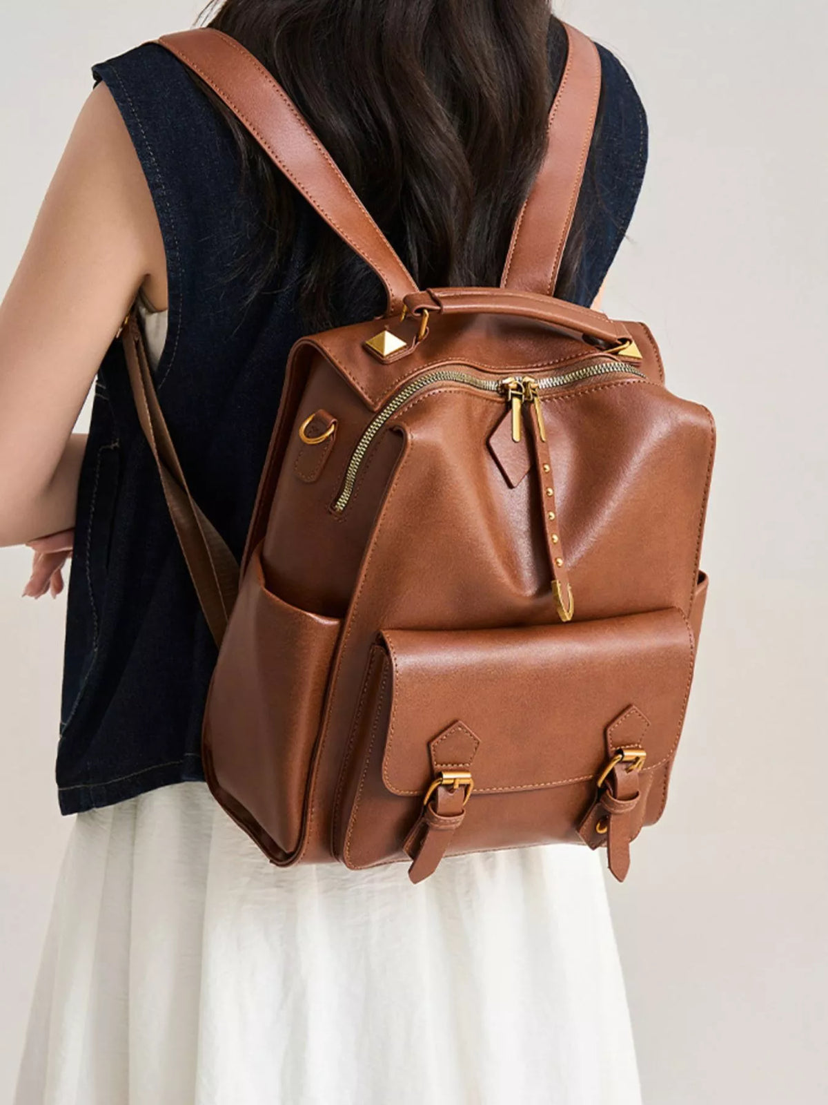 Vintage Style Leather Backpack Bag