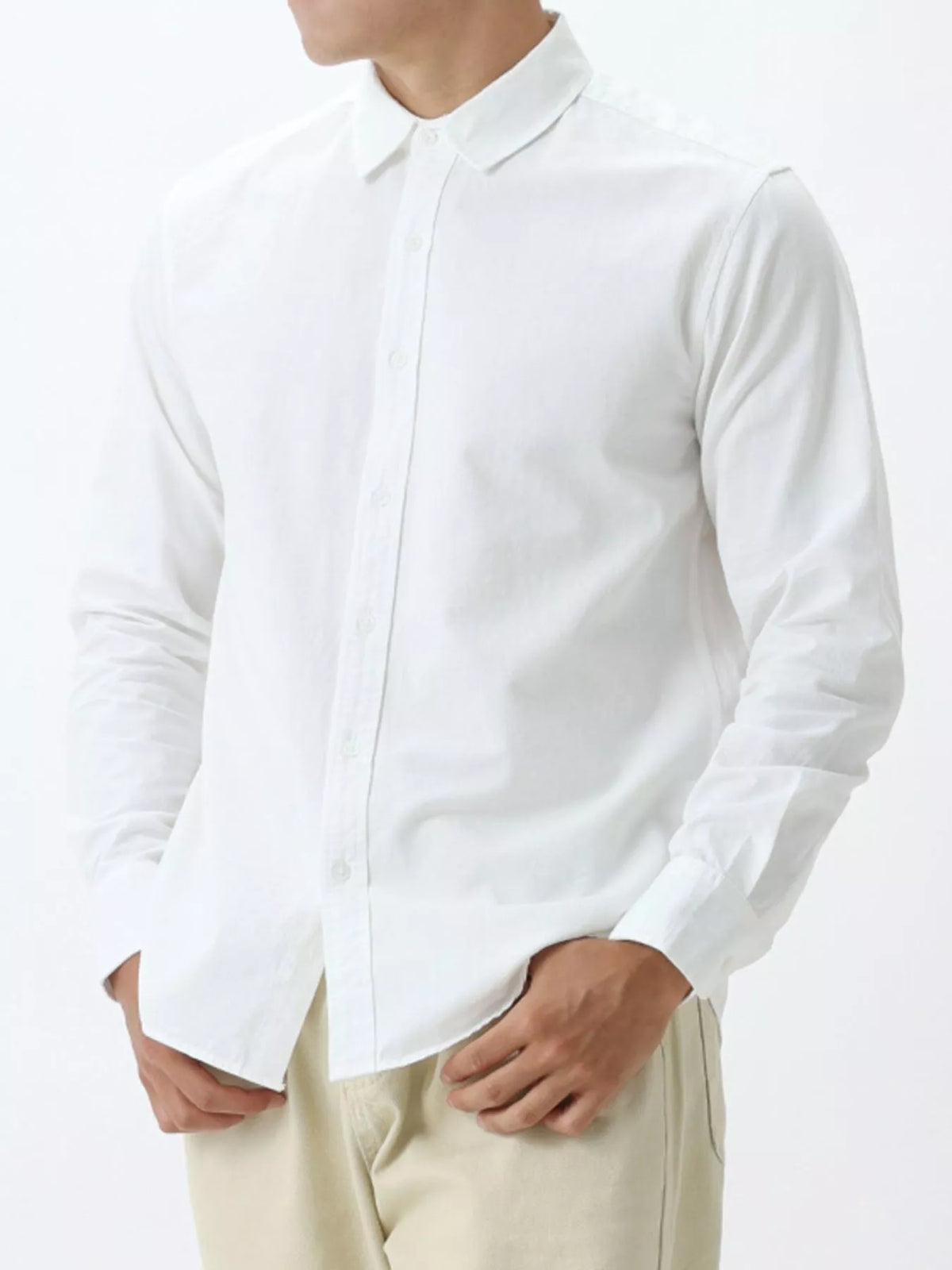 Men's Plus Size Long-Sleeve Button-Down Shirt in White
