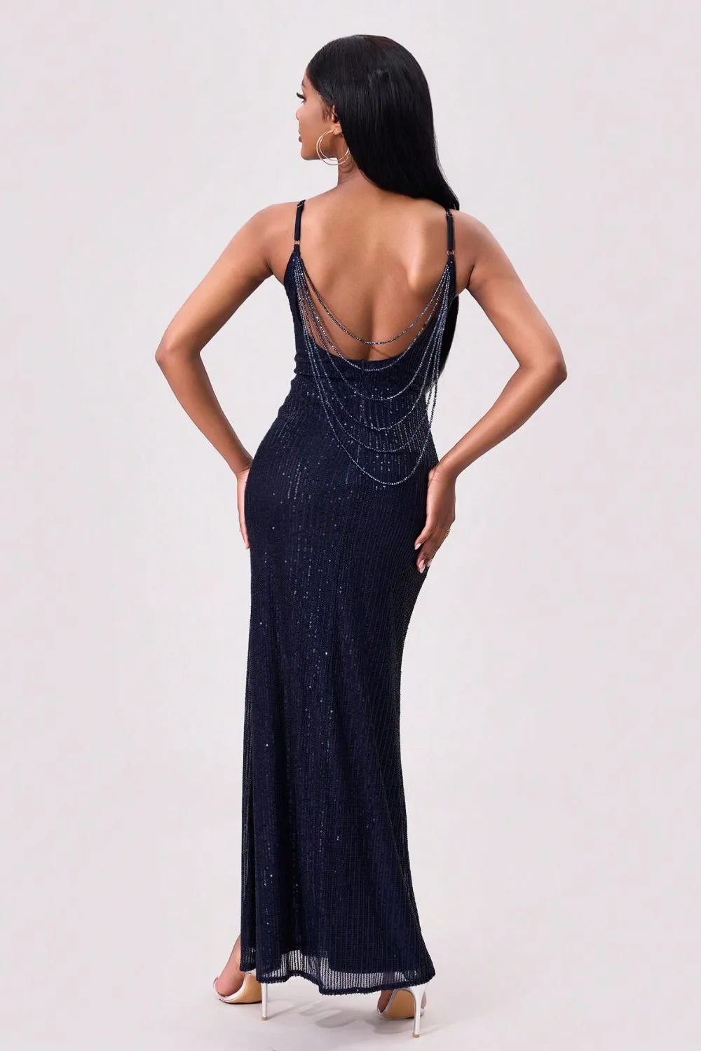 Split Sequin Backless Maxi Cami Dress - Lilixa.store