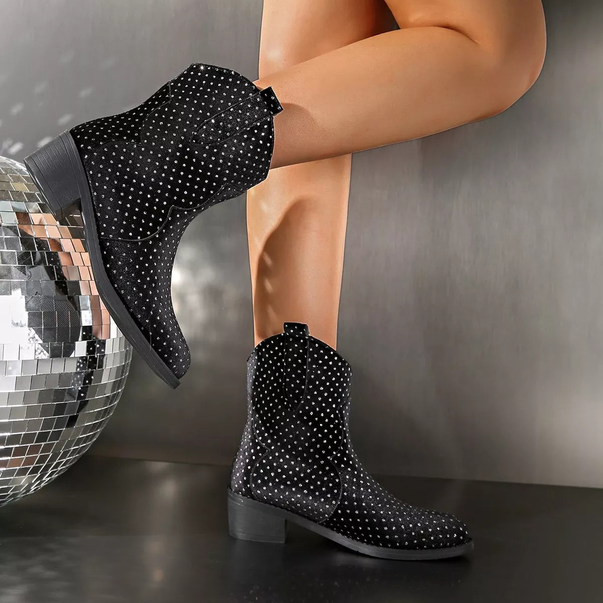 Sparkling Point Toe Block Heels Boots - Lilixa.store