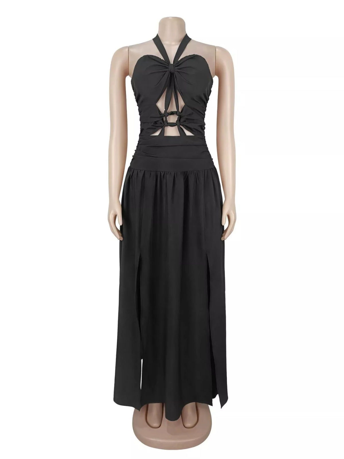 Halter Neck Cut-Out Maxi Dress with Front Slit - Lilixa.store