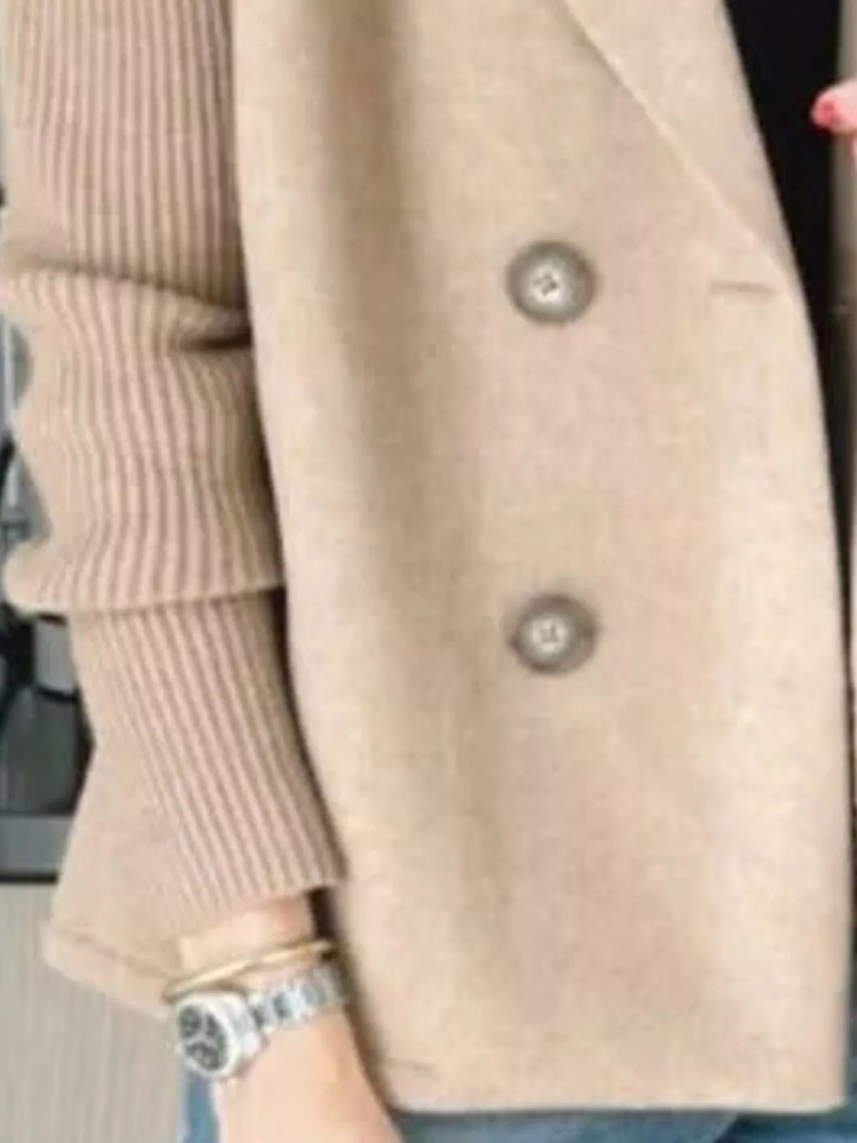 Full Size Knit Sleeve Double-Breasted Outerwear Plus Size, view 14
