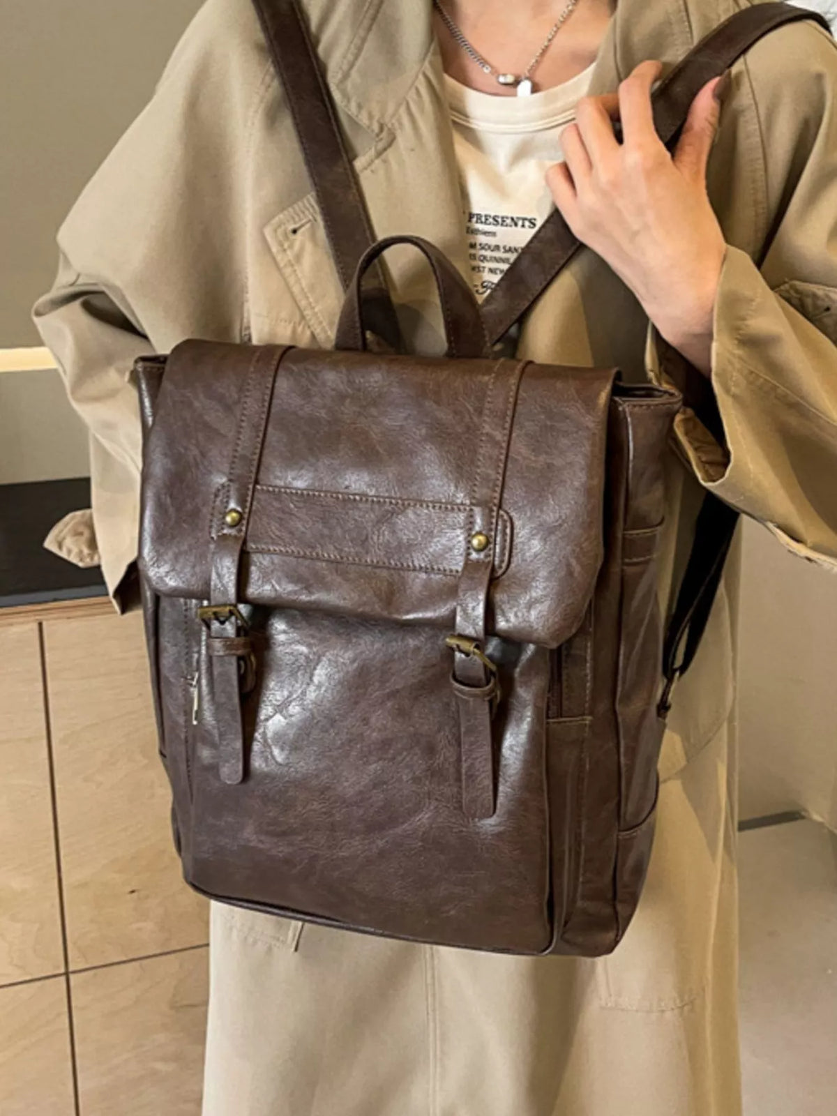 Leather Flap Backpack Bag - Lilixa.store