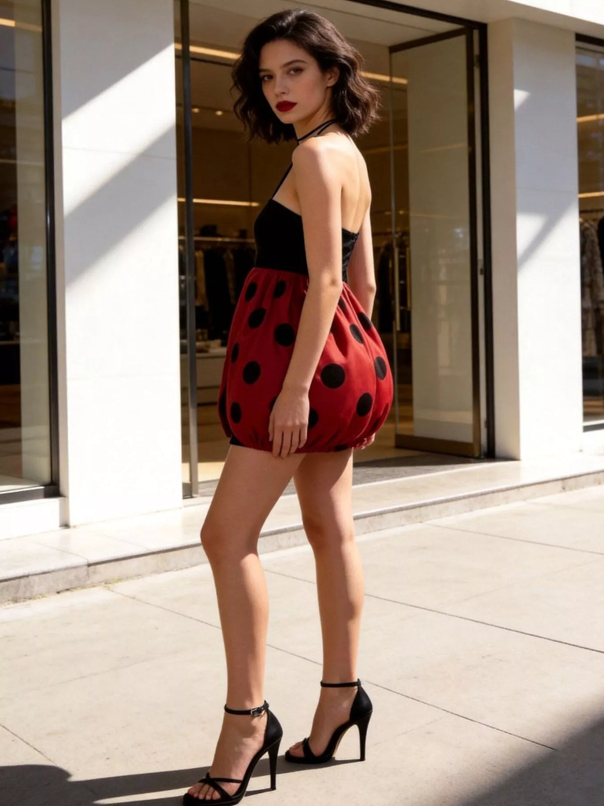 Halloween Ladybug Halter Neck Bubble Dress - Lilixa.store