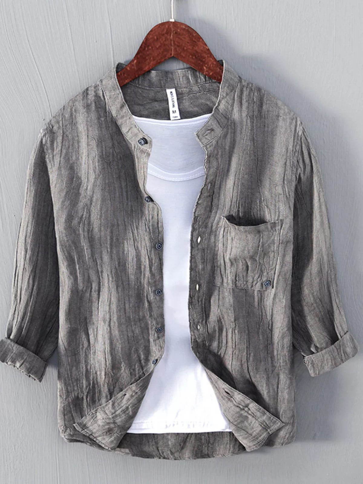 Men’s Casual Linen Three-Quarter Sleeve Shirt in Grey