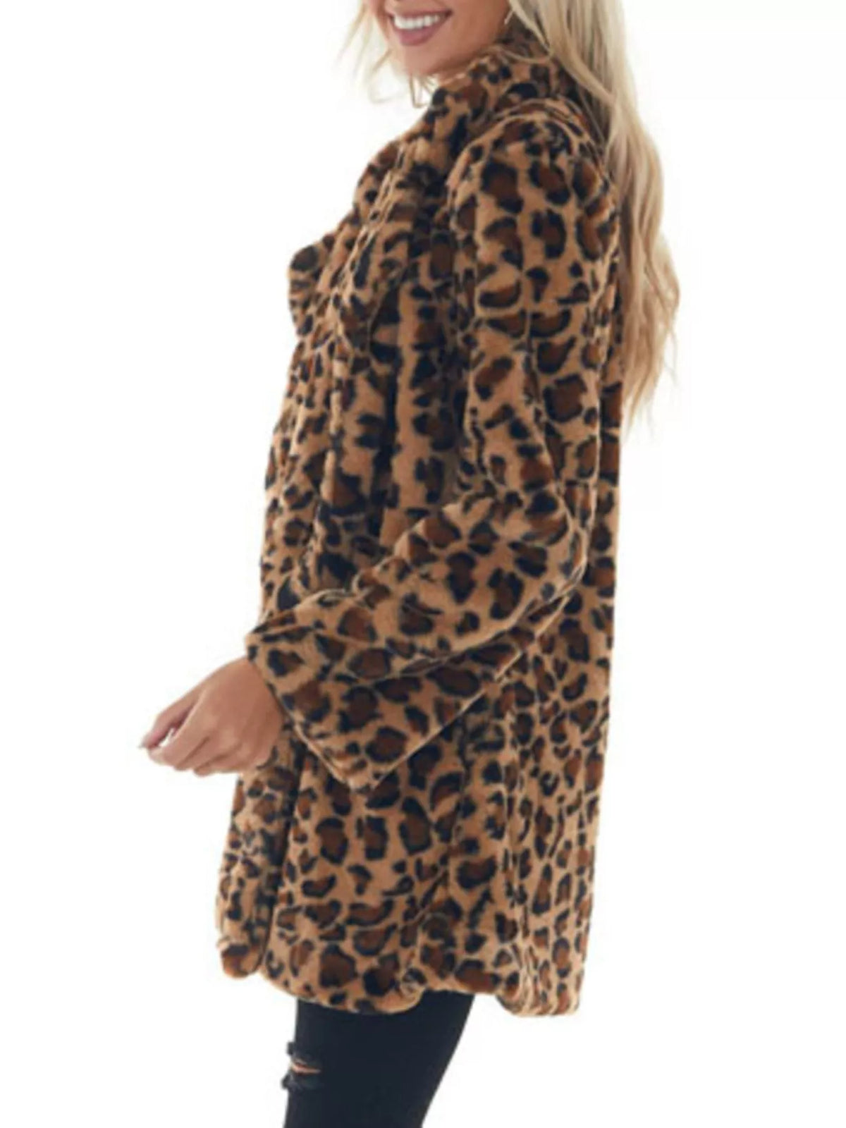 Full Size Leopard Open Front Outerwear Plus Size - Lilixa.store