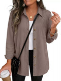 Waffle Knit Button-Down Long Sleeve Shirt - Lilixa.store