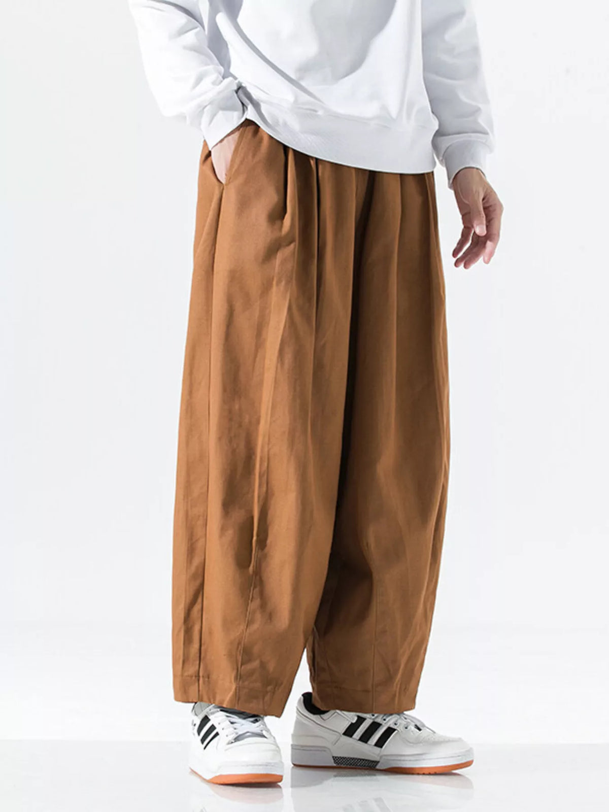 Men's Plus Size Wide Leg Casual Pants in Light Brown