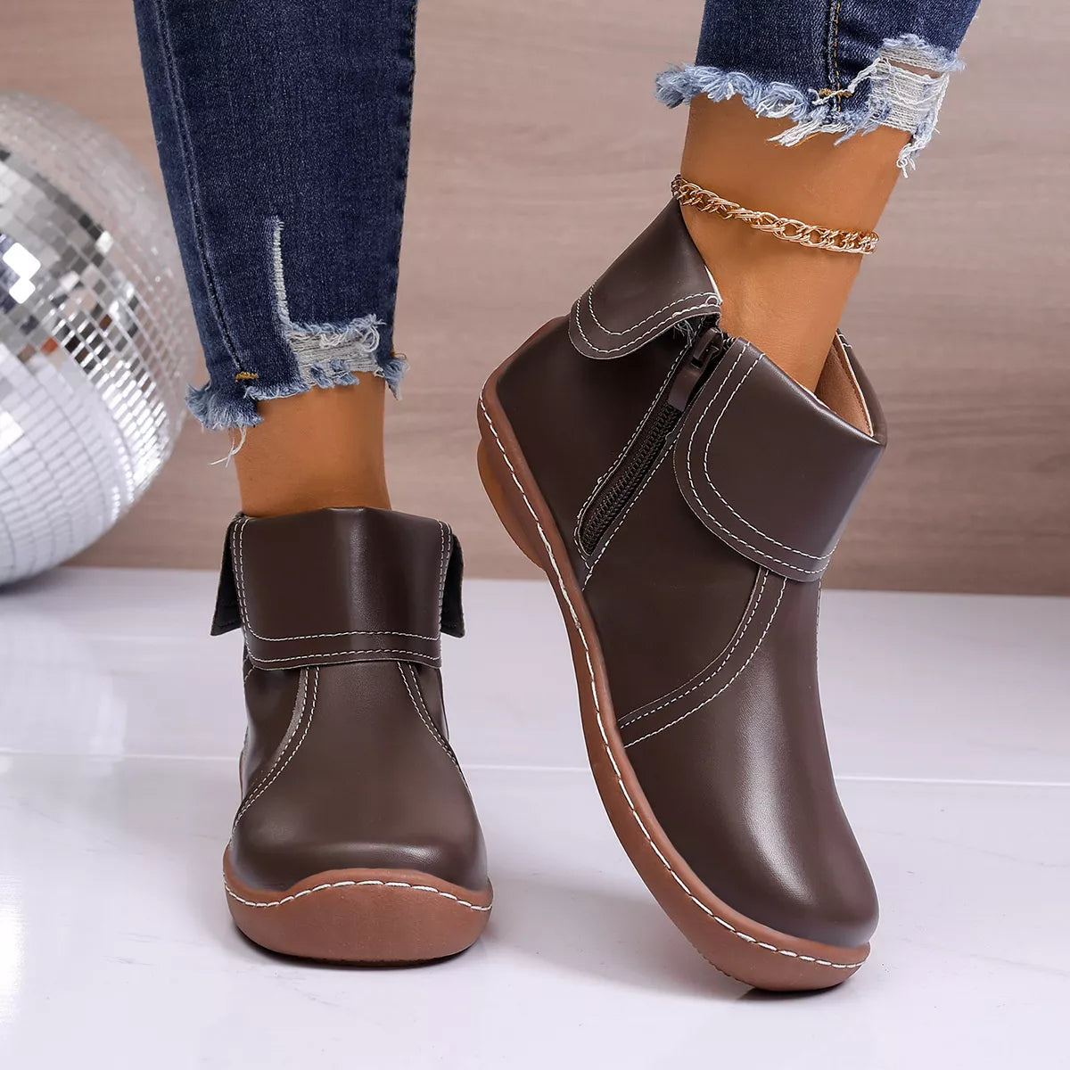 Round Toe Side Zipper Boots - Lilixa.store