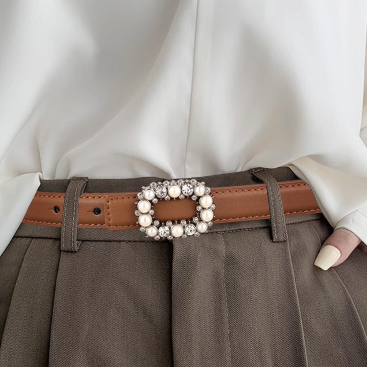 Pearl Buckle Leather Belt - Lilixa.store