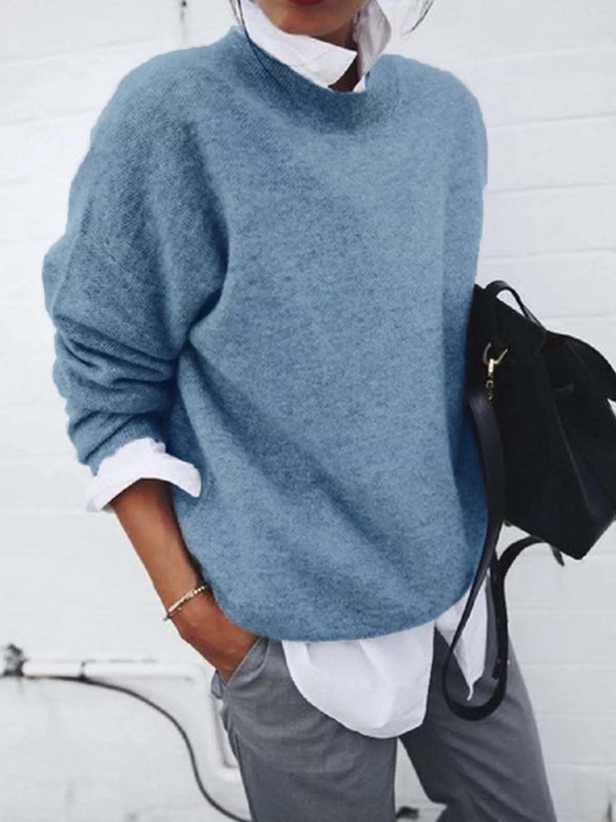 Full Size Round Neck Long Sleeve Sweater Plus Size