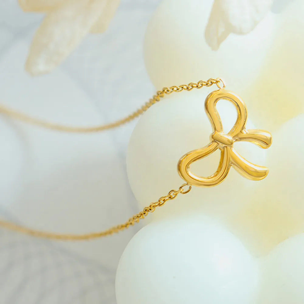 Gold-Plated Titanium Steel Bow Pendant Necklace - Lilixa.store
