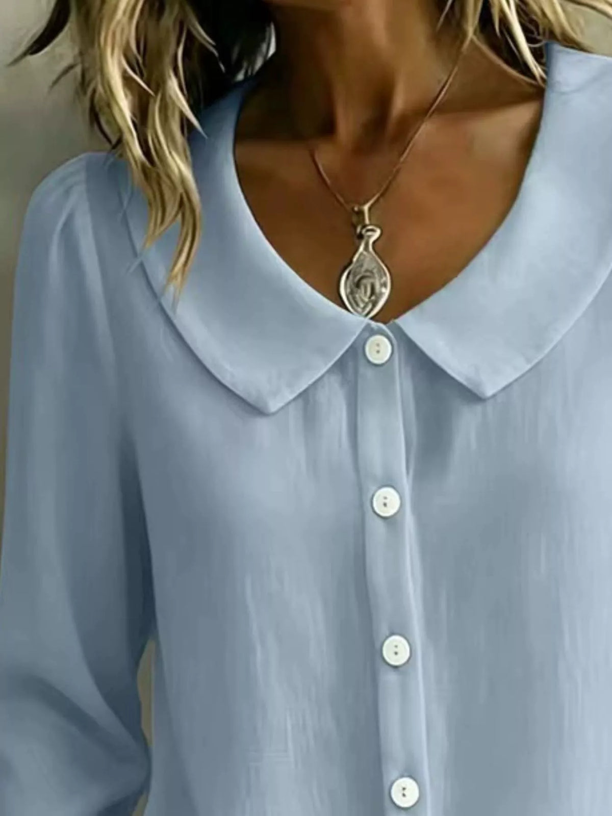 Full Size Peter Pan Collar Button-Down Shirt Plus Size - Lilixa.store